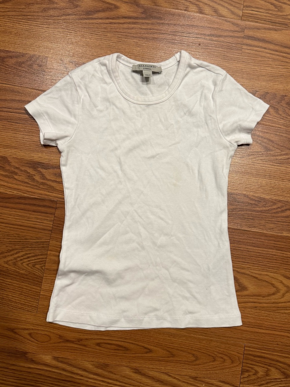 AllSaints Stevie Tee White XS Fitted Crew Neck Basic Cotton T Shirt